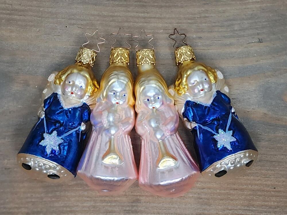 Vintage Inge Glas set of 4 Blown Glass Angel Ornaments